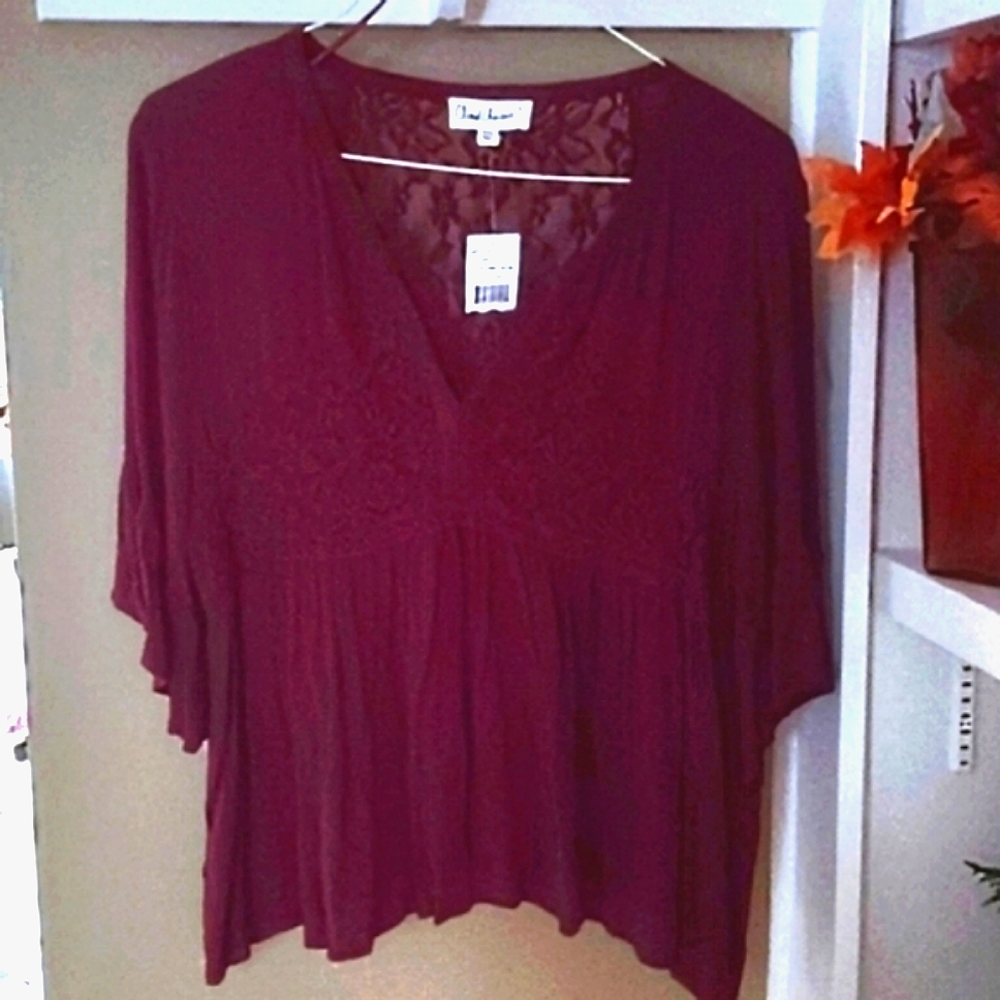 Boho Lace Top Wine Color NWT - Picture 3 of 16